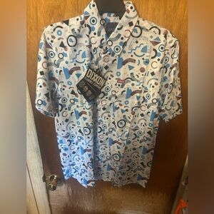 Dixxon  Blue and White Casual Button Down Shirt